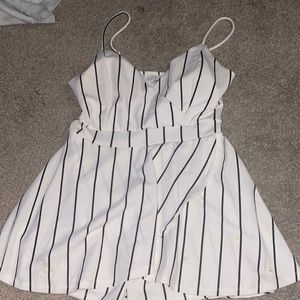 white and black striped short dress